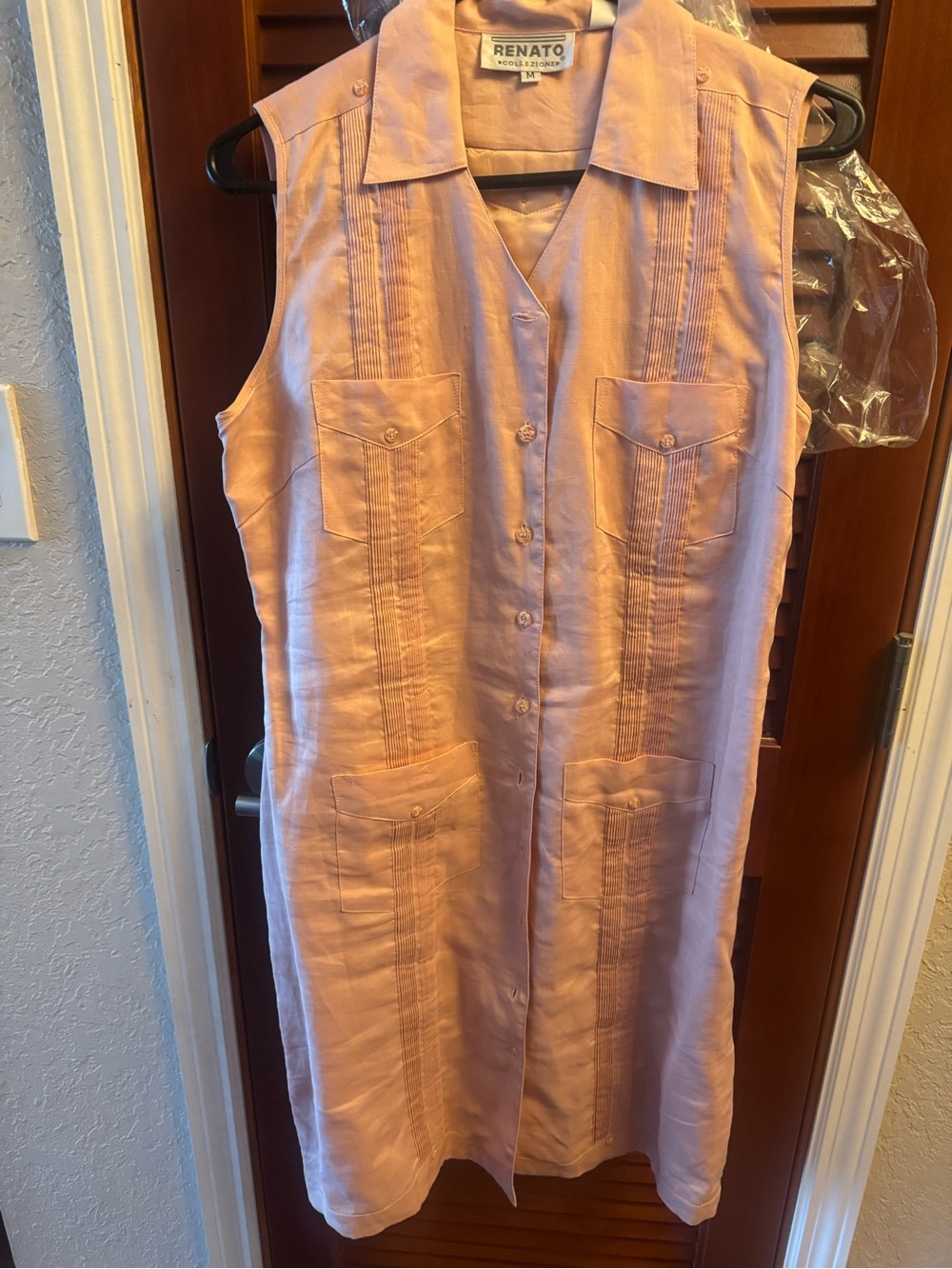 Renato Sleeveless Button-Front Linen Dress in Light Pink